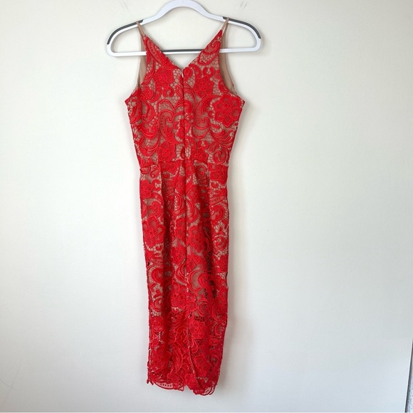 Dress The Population Marie Cherry Red Lace Midi Dress - www.mordernwear.com